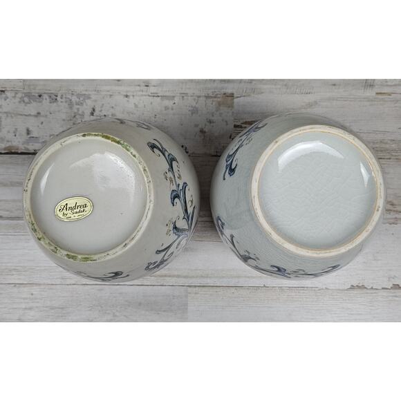 2 Vintage Andrea By Sadek Vases-Ginger Jars Blue Floral Japan No Lids Crackled - Picture 4 of 9